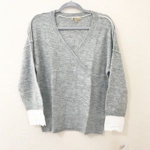 Democracy Surplice Lace Cuff Sweater